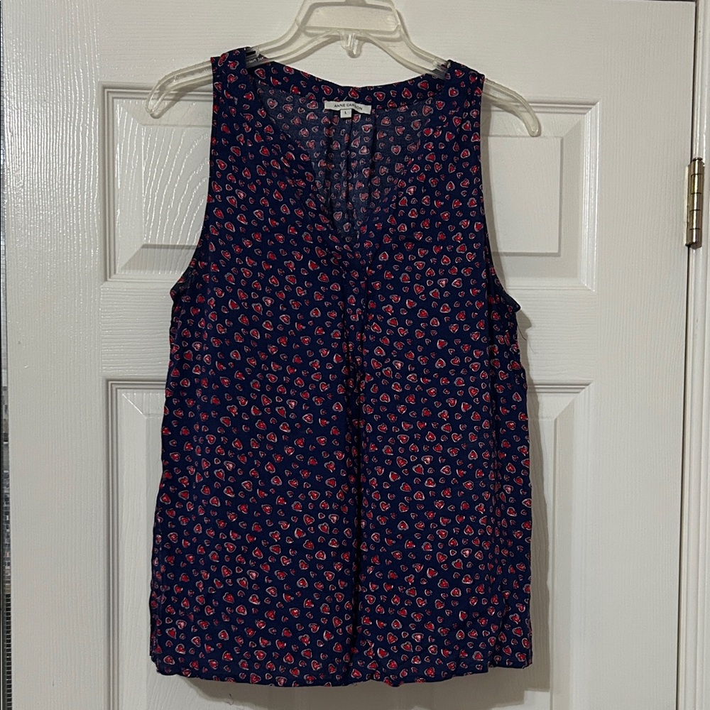 Navy and Red Patterned Women's Top
